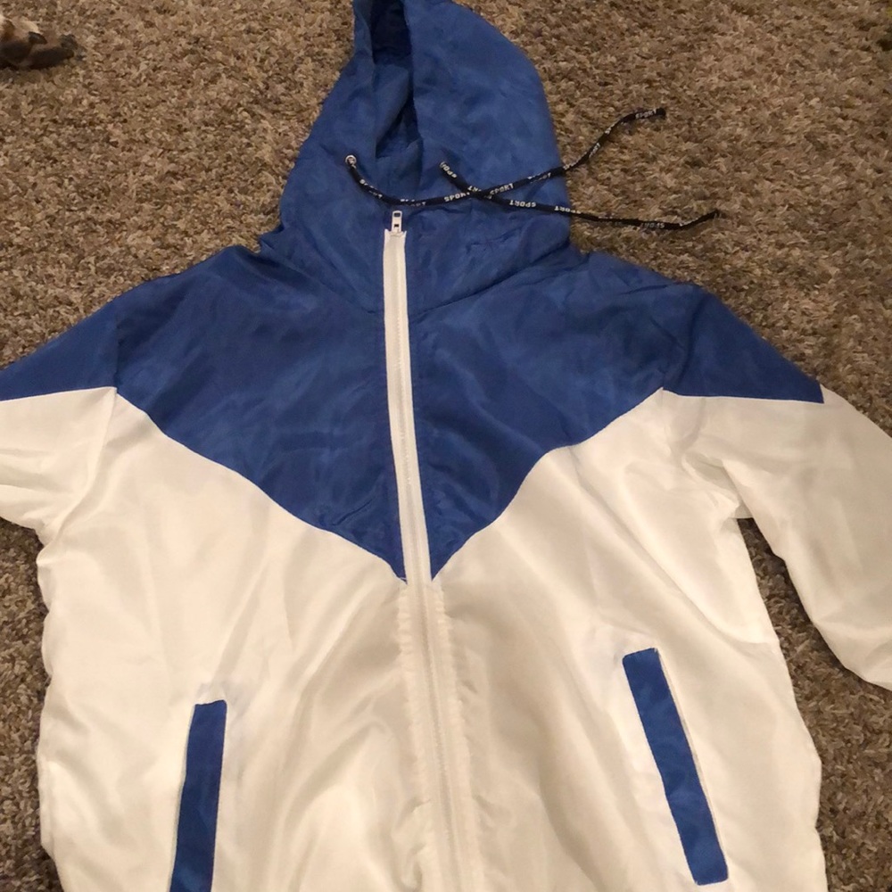 blue and white jacket
